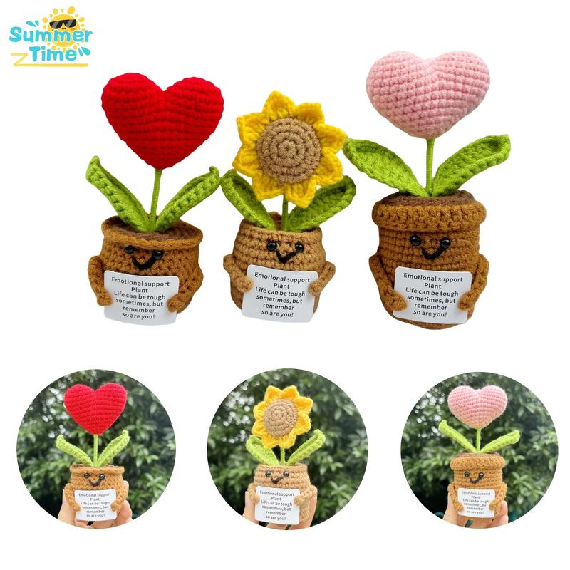 Handmade Crochet Faux Potted Plant, 1 Count Emotional Support Plant Crochet Kit, Sunflower Pots Set, All-season Fabric Decor, with Inspirational Cards