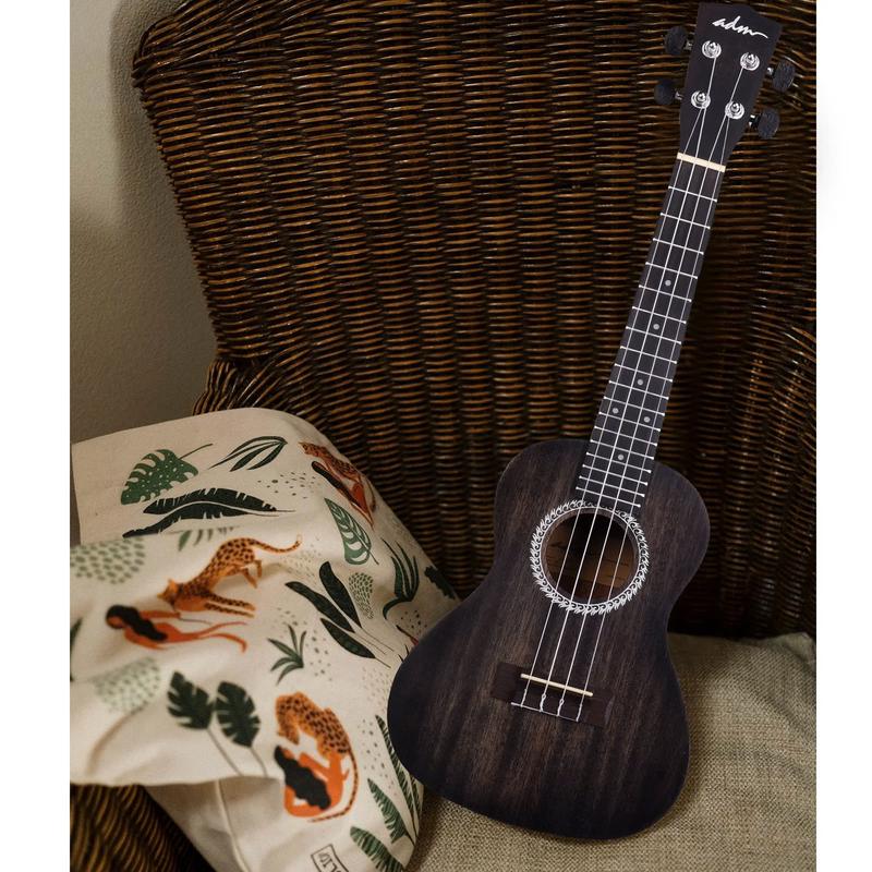 Concert Ukulele 23'' Mahogany Hawaiian Ukulele Kit for Beginner Kid Adult with Free Lessons, Black - YOUTH MUSIC