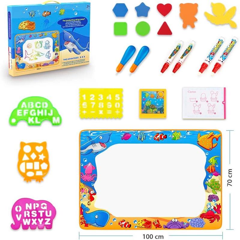 Water Doodle Mat - Kids Painting Writing Color Doodle Drawing Mat Toy Bring Magic Pens Educational Toys for Age 2 3 4 5 6 7 Year Old Girls Boys Age Toddler Gift