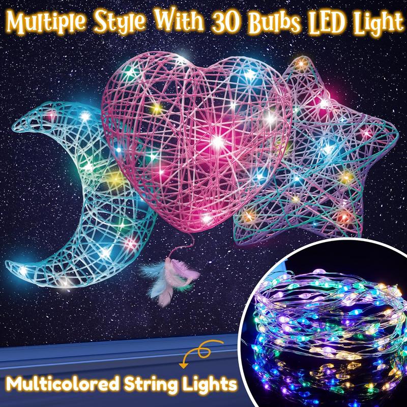 Kits 3D String Art Kit for Kids, Light Up String Light Toy with 30 Multi-Colored LED Bulbs, Arts and Crafts Set, Birthday Gifts for Girls and Boys Ages 6-12