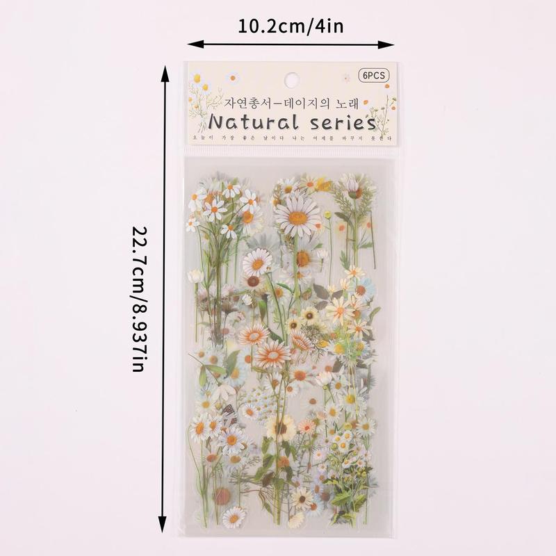 6pcs Floral & Plant Pattern Sticker, Scrapbooking & Journal Making Material Paper, Multipurpose DIY Decorative Sticker