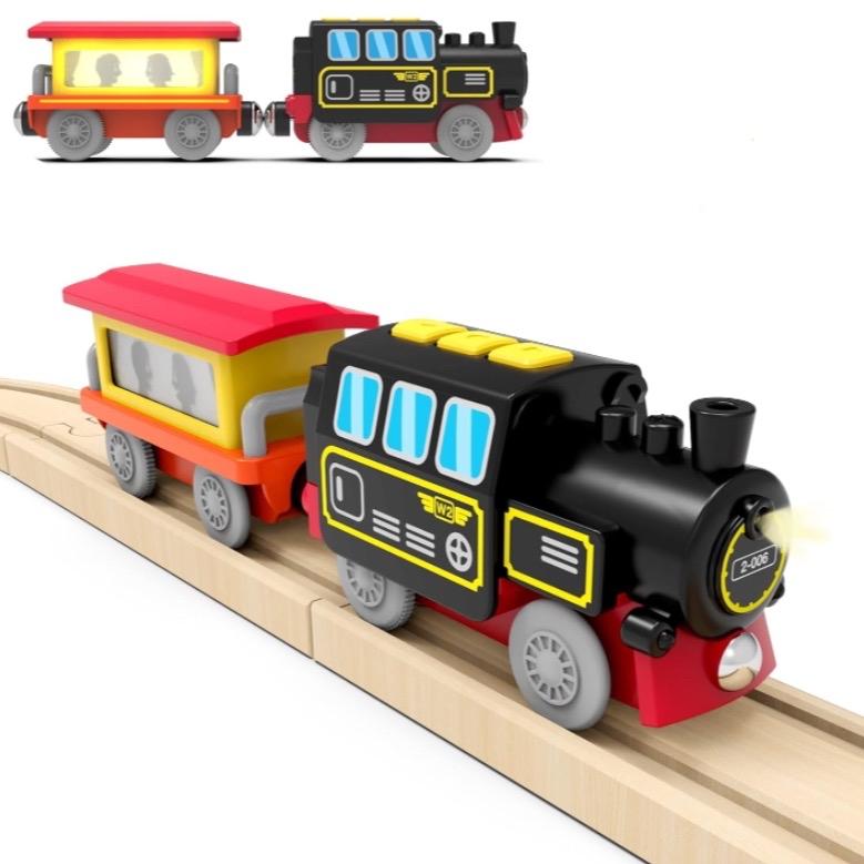 Taylor Steam Train    Motorized Train for Wooden Track, Remote Control Train with Magnetic Connection, Battery Operated Locomotive Train for Toddlers, Compatible with other trains. (Battery not included)