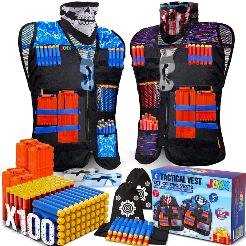 JoyX Tactical Vest Kit Action-Packed Party Supplies Foam Dart Accessories, Team Play Equipment (2 Sets) | 100 Extra Darts Included outdoor sport nerf  rebelle