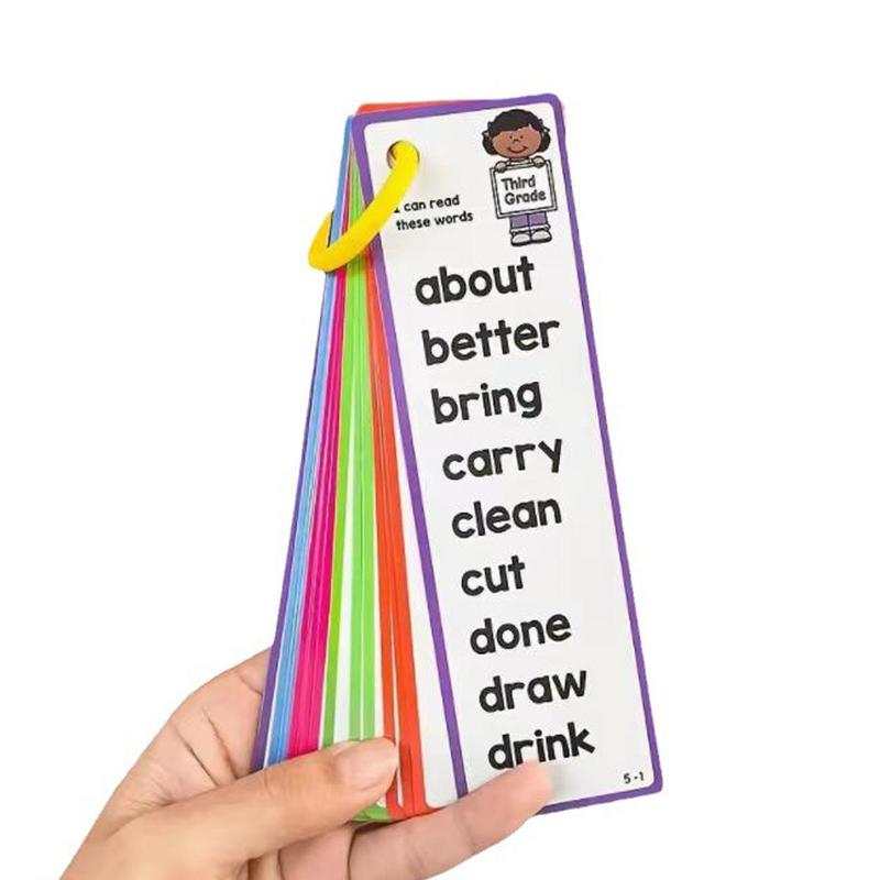 16pcs Set High Frequency English Word Flashcard, Double Sided Print Children Reading Learning Sight Word Card With Random Color Ring