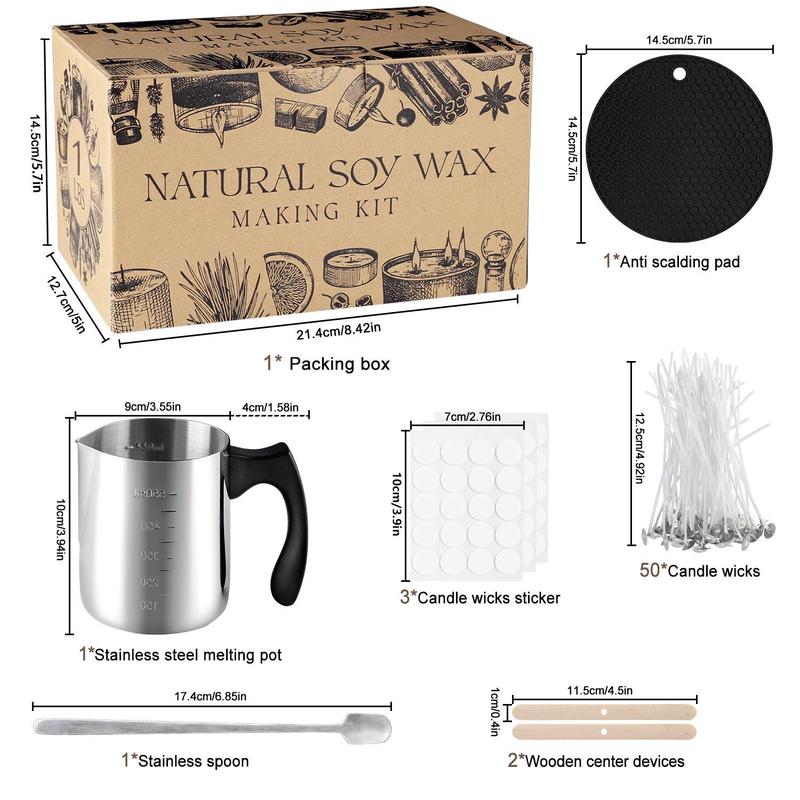 Natural Soy Wax Making Kit, 1 Box DIY Candle Making Kit with Cup, Candle Wick Holder, Candle Dye Chips, Candle Making Supplies for Beginners