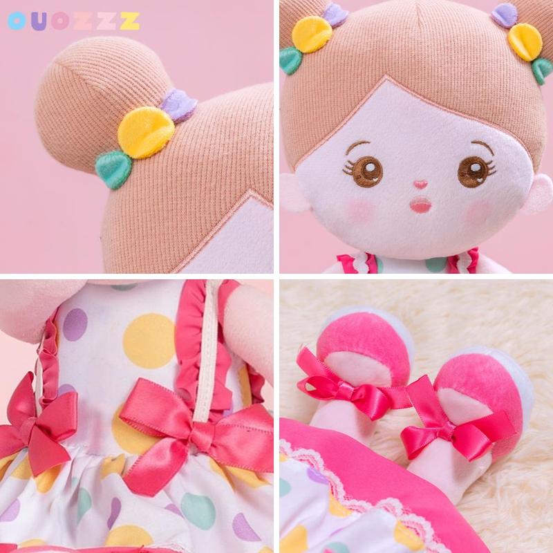 Soft Girl Doll, 1 Count Cute Plush Doll With Polka Dot Dress, Birthday Gift For Girls