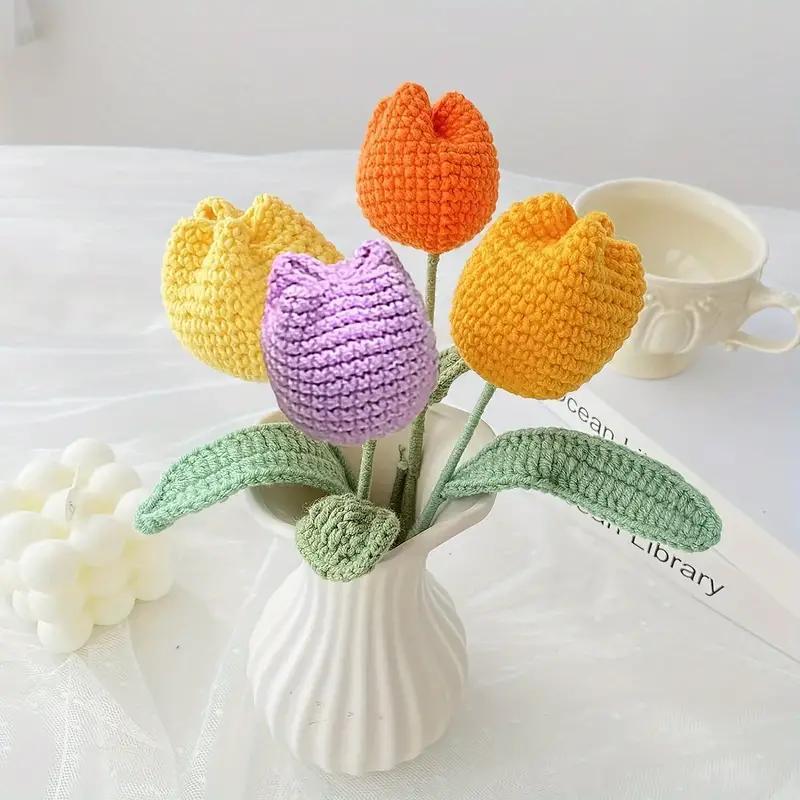 Random Color Crochet Tulip Flower, Hand-Woven Tulip Flower, DIY Artificial Flower Gift, Teacher's Day Gift, Birthday Gift, Graduation Gift