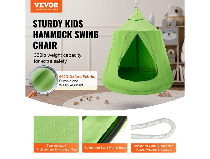 VEVOR Hanging Tree Tent, 330 LBS Capacity Hanging Tent Swing for Indoor and Outdoor Hammock Sensory Swing Chair w LED Lights String, Inflatable Base, Ceiling Swing Pod Play Tent for Kids & Adults