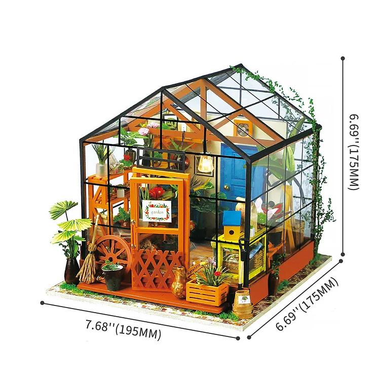 Rolife Cathy's Flower House DIY Dollhouse Wooden Miniature Furniture Kit Mini Green House with LED Best Birthday Gifts