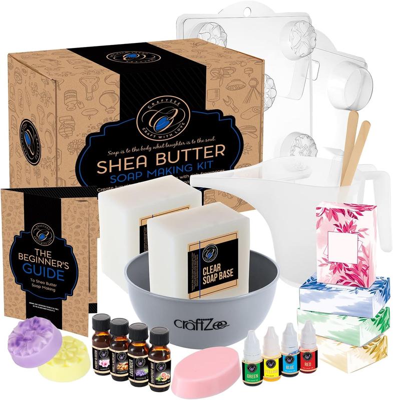 CraftZee DIY Shea Butter Soap Making Kit Includes Soap Base, Molds, Fragrance Oils, Liquid Dyes, Instruction Manual & More