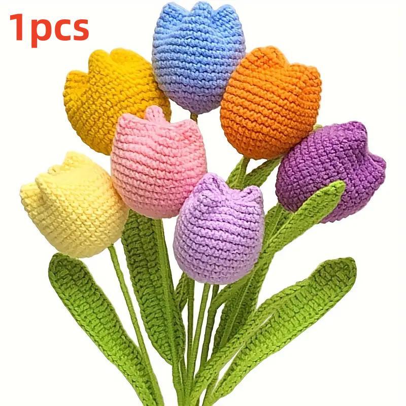 Random Color Crochet Tulip Flower, Hand-Woven Tulip Flower, DIY Artificial Flower Gift, Teacher's Day Gift, Birthday Gift, Graduation Gift