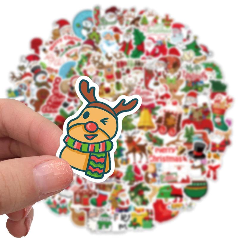 Christmas Themed Sticker, 100pcs set Self Adhesive Decorative Sticker, DIY Decals for Water Bottle Laptop Phone Case Scrapbooking Journal Making