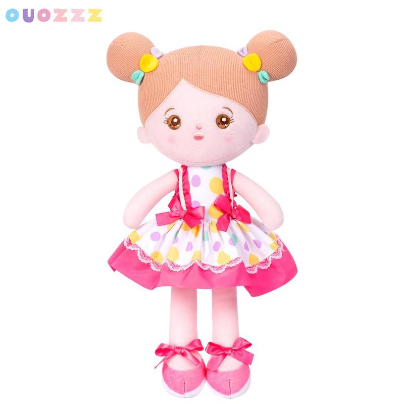 Soft Girl Doll, 1 Count Cute Plush Doll With Polka Dot Dress, Birthday Gift For Girls