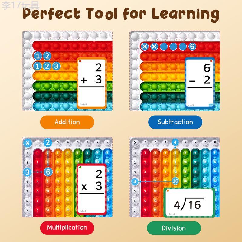 JoyCat Math Fidget Toy, Math Game with Addition, Subtraction, Multiplication, Division Flash Cards or Time Table, Math Flash Cards + Pop Fidget Chart