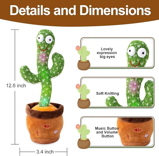 2024 Dancing Cactus toy, Talking Cactus Repeats What You Say, New Soft Plush Talking Toy Electric Speaking Cactus Toys Packing with Box