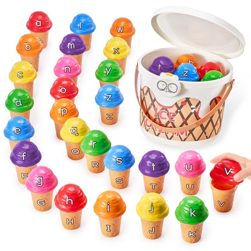 JoyCat Ice Cream Preschool Learning Activities Counting and Color Sorting Set Stacking Toys, Montessori Stacking Fine Motor Skills Toys