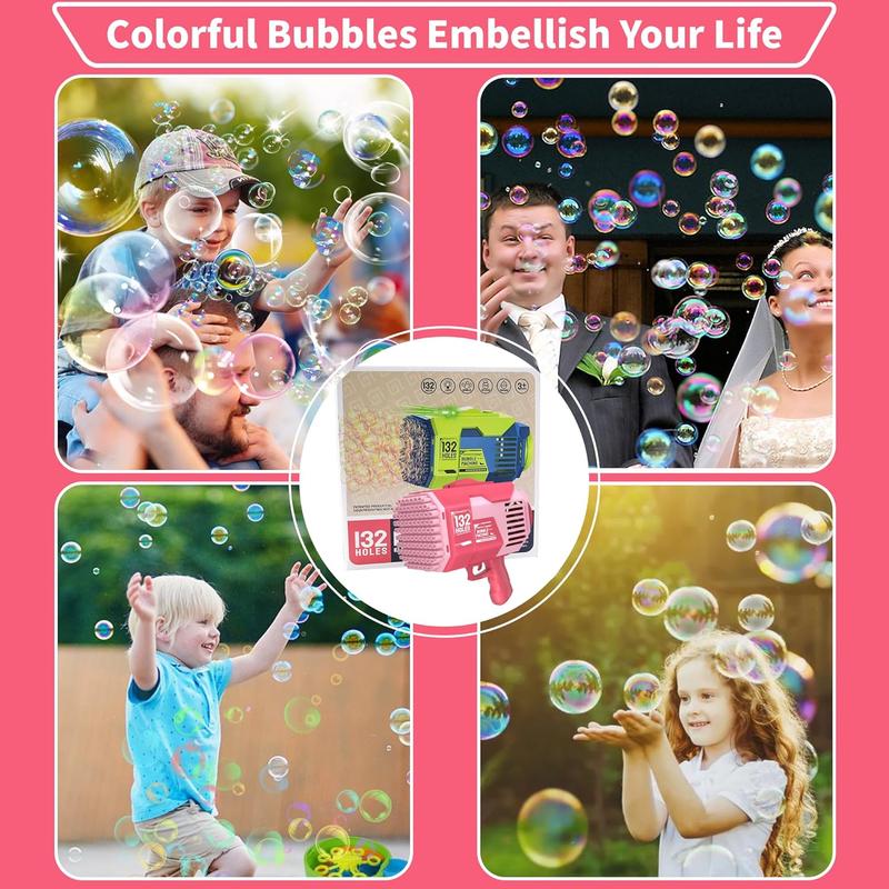 NEW 2024 Christmas Gift Gun - Upgraded 132 Holes Bubble Machine Gun, Rocket Bubble Machine with Light & Bubble Solutions, Summer Toys Bubble Blaster Maker for Kids, Wedding, Birthday Gift, Party Favors - Green