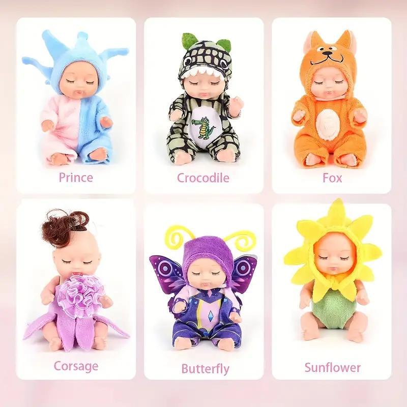 Cute Animal Series Simulation Reborn Baby Doll, 6 Counts Cute Animal Costume Dolls, Realistic Sleeping Doll, Birthday Gift for Kids, Christmas Gift