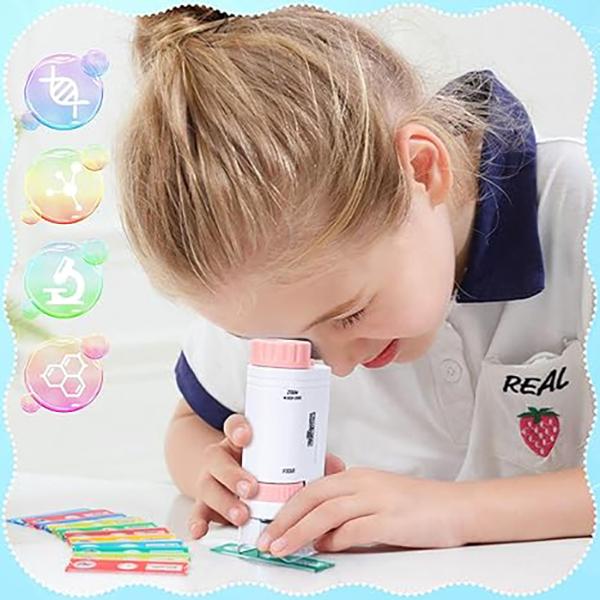 Portable Educational Microscope Science Kits for Kids Gifts for 5 6 7 8 Year Old Girls Birthday Toys Gifts Kids Microscope for Age 4-10 Boys Kids