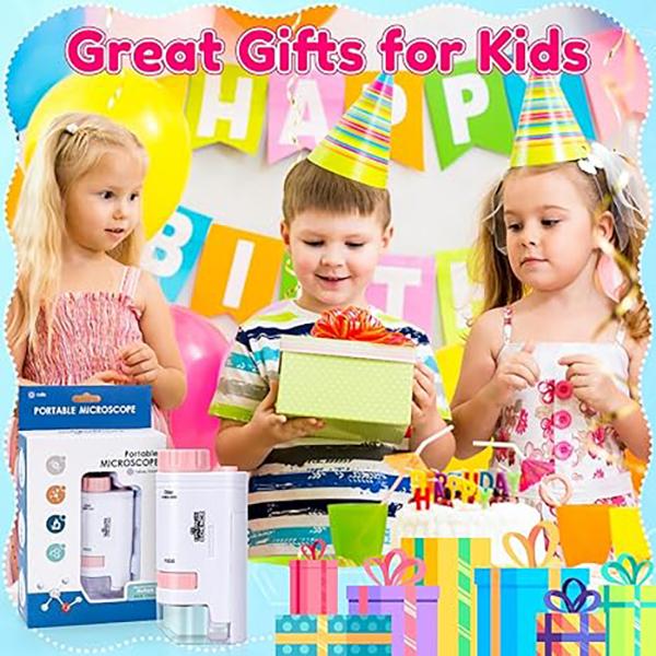 Portable Educational Microscope Science Kits for Kids Gifts for 5 6 7 8 Year Old Girls Birthday Toys Gifts Kids Microscope for Age 4-10 Boys Kids