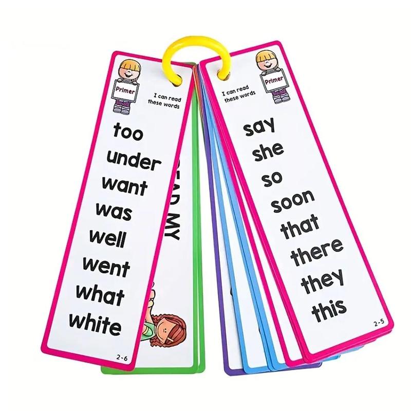 16pcs Set High Frequency English Word Flashcard, Double Sided Print Children Reading Learning Sight Word Card With Random Color Ring