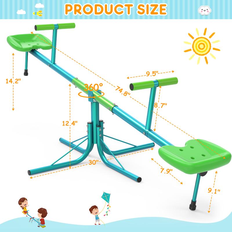 360 Lbs Capacity Seesaw for Kids - Heavy Duty Outdoor Playground Set, Swiveling 360° Rotation, Safety Certified for Ages 4-8