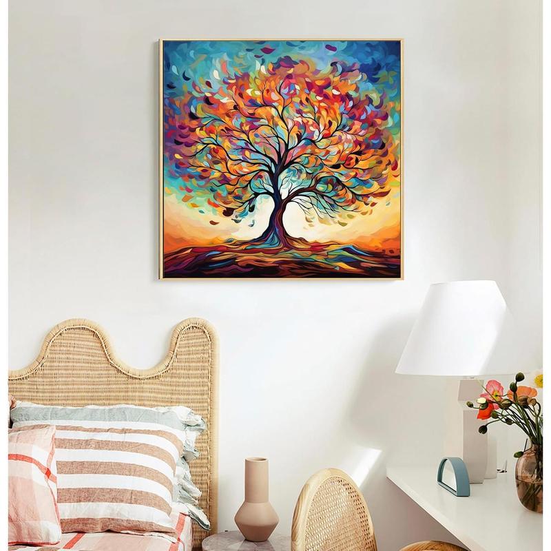 Framed Paint by Numbers Kit for Adults Beginners Tree of Life Acrylic Easy Paint by Number with Frame, Watercolor Paint by Number Kits on Canvas Framed (10 * 10 Inch, without Easel)