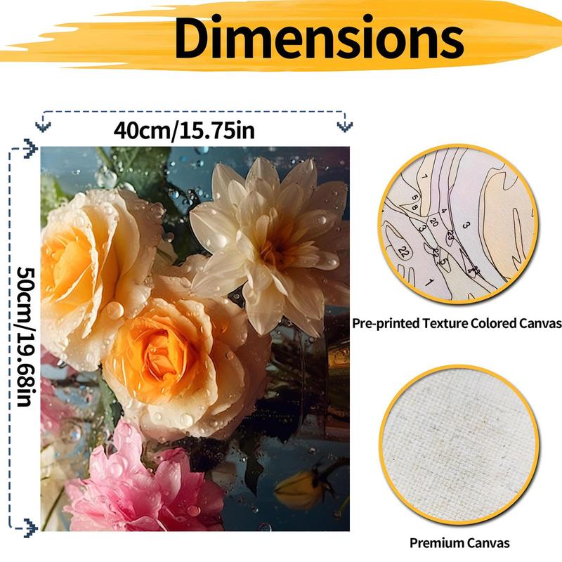 Flower Pattern DIY Painting By Numbers Kit, 1 Set Floral Paint By Numbers Kit without Frame, Wall Art Decorative Painting for Living Room Bedroom