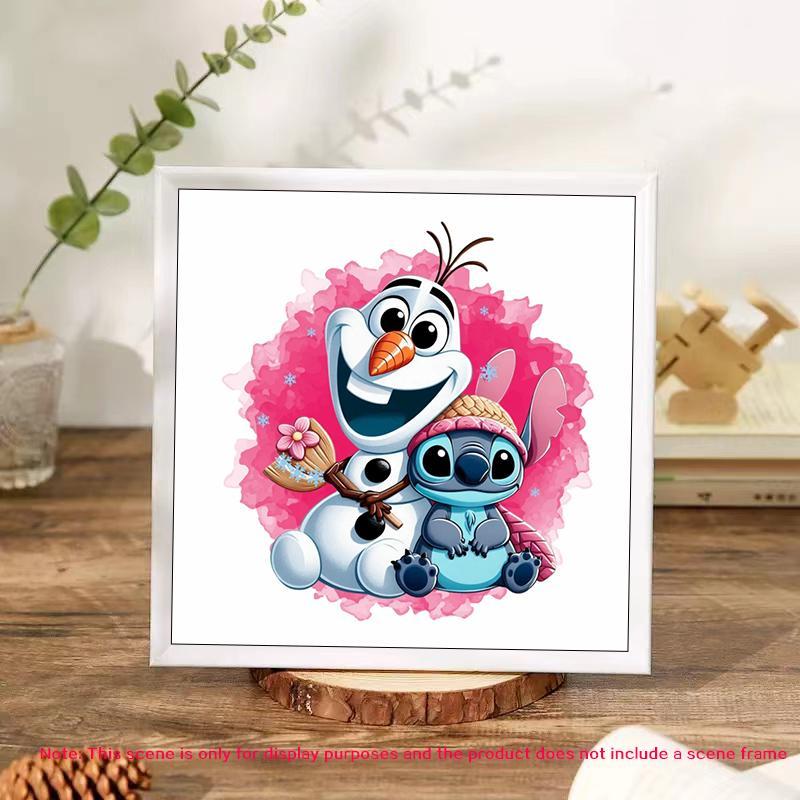 Olaf & Stitch Pattern Diamond Arts Colorful Painting Kit without Frame, DIY 5D Cartoon Diamond Arts Crafts Kit, Wall Art Decoration for Home Bedroom