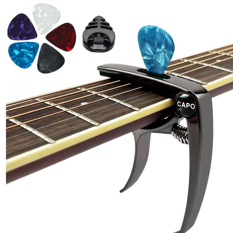 Capo for Acoustic and Electric Guitar, 7 Counts set 3 in 1 Capo with Pick Holder, Pin Puller and Guitar Pick, Music Accessories