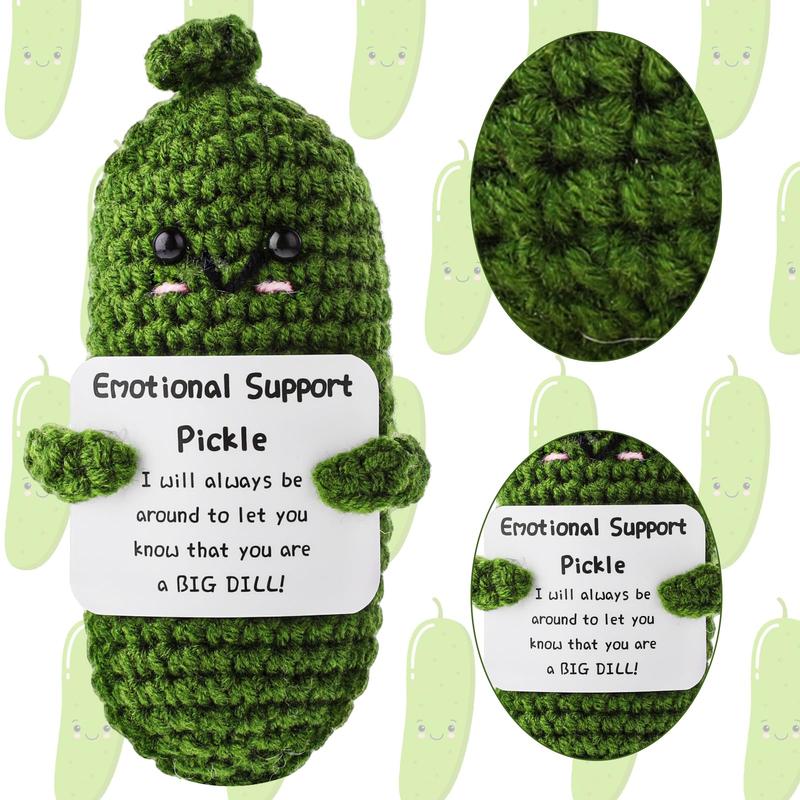 Emotional Support Pickle, Cute Crochet Pickled Cucumber Knitting Doll Handmade Crochet Doll Inspirational Gifts Ornaments Emotional Support Crochet Pickled Knitting Doll for Christmas Ornament Gift