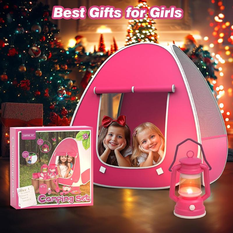 Kids Camping Set with Tent - Pop Up Tent, Kids Play Tent Outdoor Toys Camping Tools Set Gift for Girls Age 3 4 5 6 Year Old Birthday Christmas