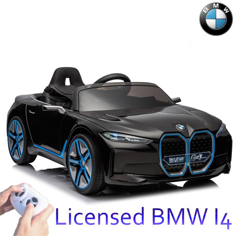 Licensed BMW I4 12V Kids Ride-On Car with Remote Control, Three-Speed, USB, MP3, Bluetooth, LED Lights, and Safety Belt for fun rides! outdoor toy