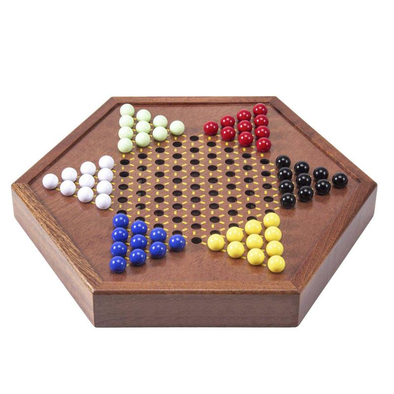 AMEROUS 12.5 inches Wooden Chinese Checkers Set with Storage Drawer - 60 Acrylic Marbles in 6 Colors - 12 BONUS Spare Marbles, Classic Strategy Family Board Game for Kids and Adults