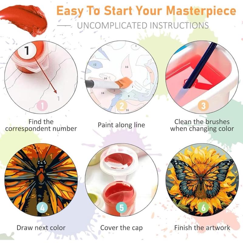 Framed Paint by Numbers Kit for Adults Beginners & Kids Ages 8-12, Butterfly Sunflower Acrylic Easy Paint by Number with Frame, Paint by Number Kits on Canvas Framed (10 * 10 Inch, without Easel)