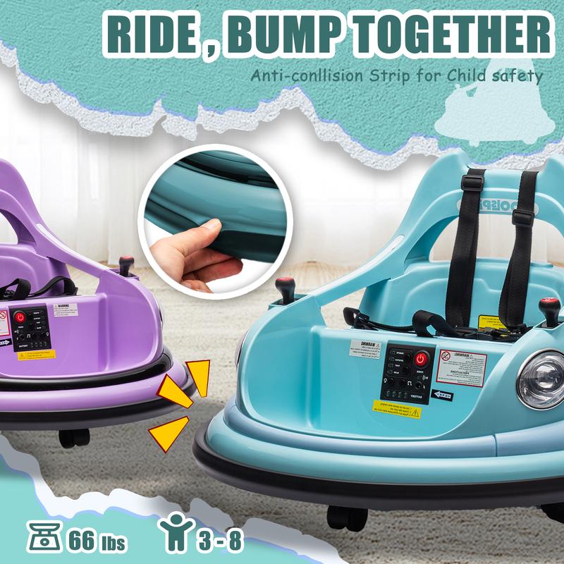 12V ride on bumper car for kids,electric car for kids,1.5-5 Years Old,W Remote Control, LED Lights, Bluetooth & 360 Degree Spin, with  Safety Belt