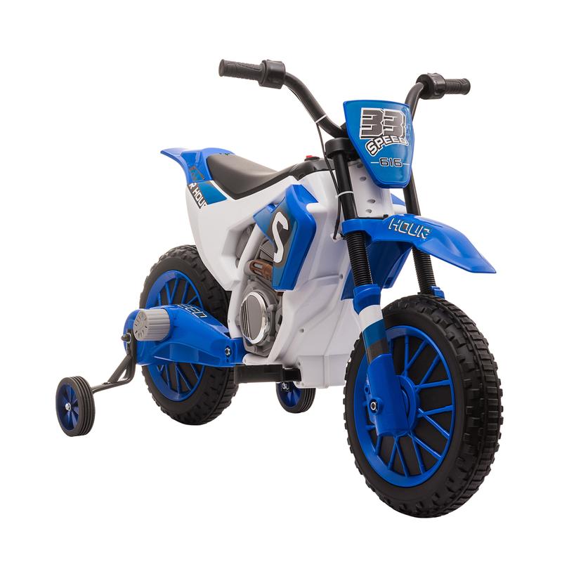 Aosom 12V Kids Motorcycle, Electric Motor Bike, Battery-Powered Ride-On Toy with Charging Battery, Training Wheels, Blue