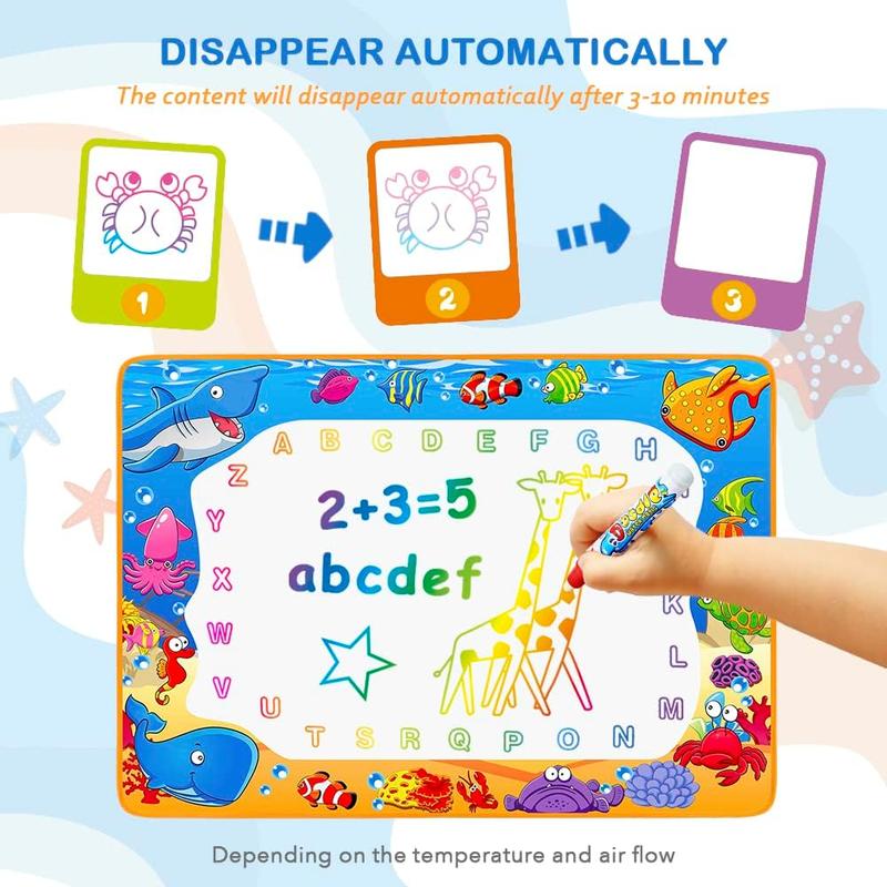 Water Doodle Mat - Kids Painting Writing Color Doodle Drawing Mat Toy Bring Magic Pens Educational Toys for Age 2 3 4 5 6 7 Year Old Girls Boys Age Toddler Gift