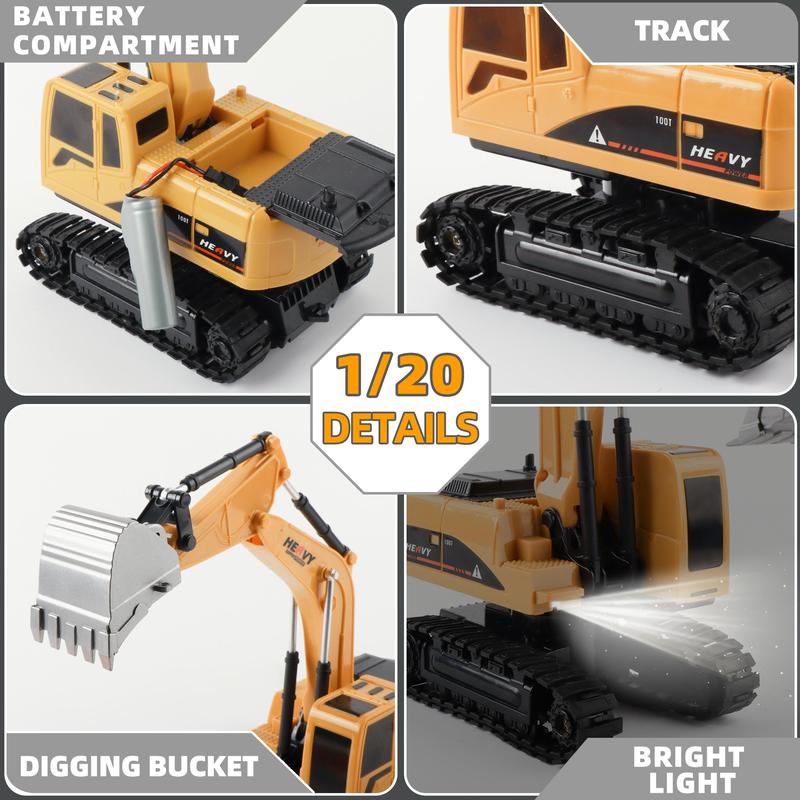 2 in 1 Remote Control Engineering Vehicle Toy Set, 1 Set Excavator & Dumper Truck Toy with Light & Music, Birthday Gift for Boys & Girls