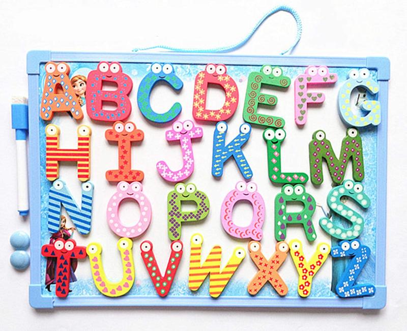 26pcs Wooden Magnets Fridge Letters Wooden Large Magnetic Fridge ABC Alphabet Cute Spelling Learning Game Toys for Boys Girls Preschool Education