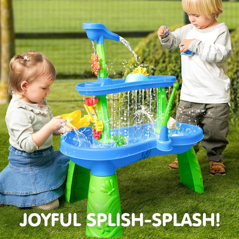  Water Table for Kids, 3-Tier Water Sand Table Outdoor Play Toys for Kids Boys Girls, Includes 18 Pcs Water & Sand Accessories, Ideal for Summer Beach Backyard Park Activities