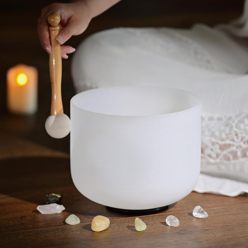 CVNC 8 Inch  Frosted White Quartz Crystal Singing Bowl For Chakra Healing Meditation crystal singing