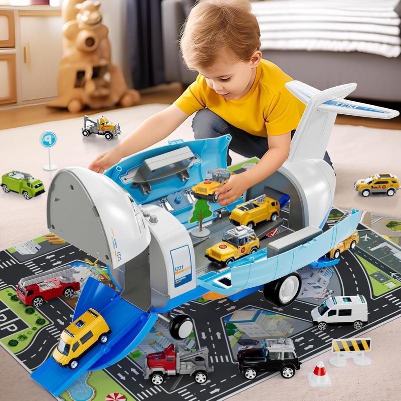 Airplane Toys ,Transport Cargo Airplane Car Toy Play Set - 12PCS Construction Cars Toy Airplane, Toys Plane with Lights and Sounds,Christmas gifts, birthday gifts