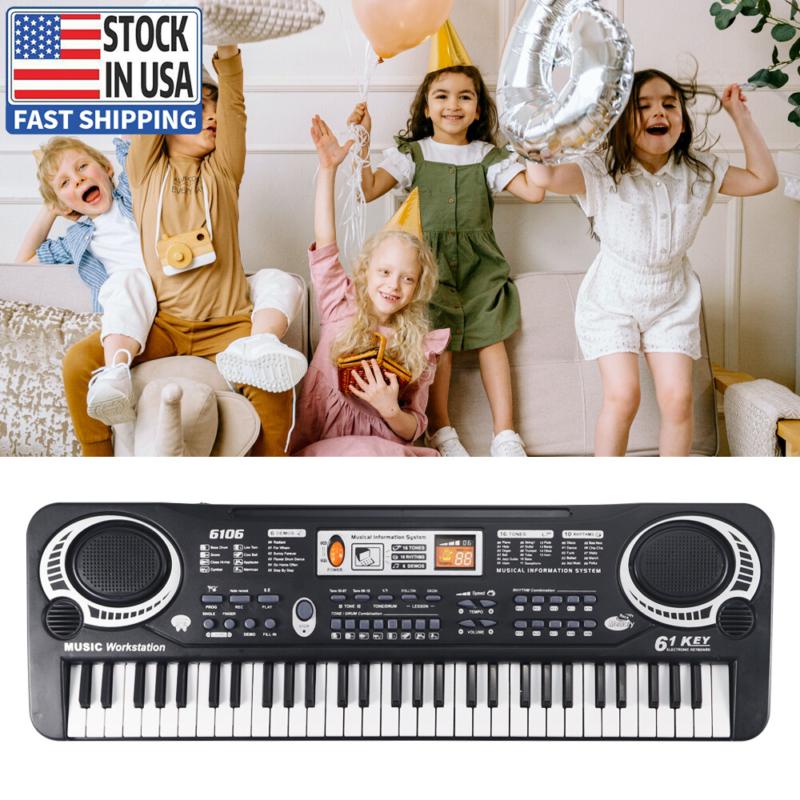 61-Key Digital Music Piano Keyboard Portable Electronic Musical Instrument w Mic