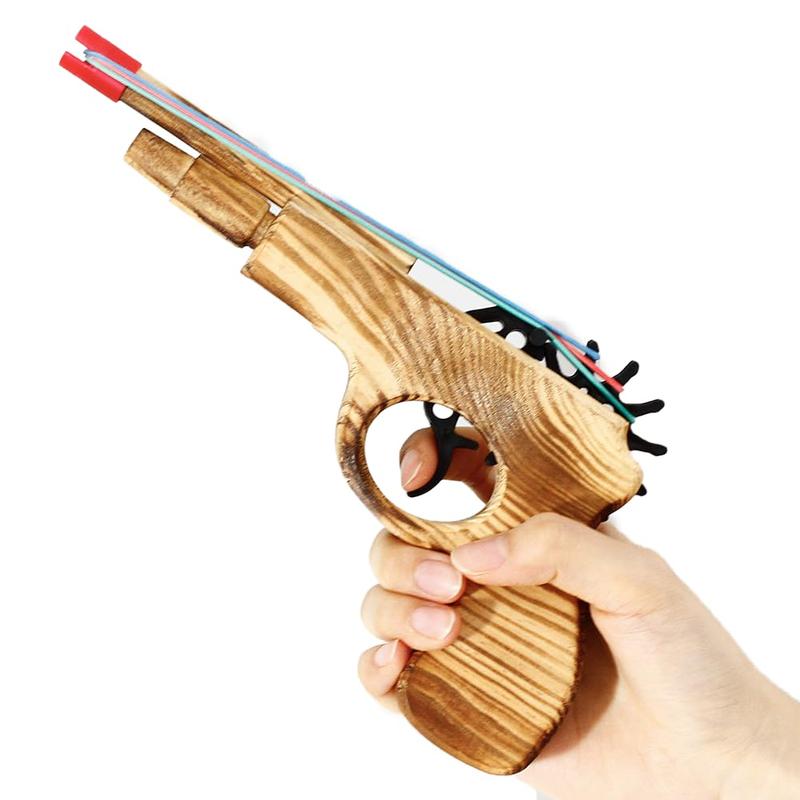 2 Pcs Wooden Rubber Band Gun Kids Outdoor Toy with 100 Rubber Bands 9 Inches Length