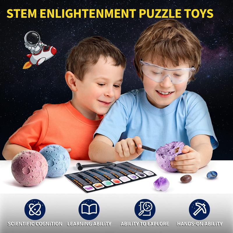 Gemstones Dig Kit, Solar System Science Kit for Kids, Excavate 15 Real Gems, STEM Educational Space Toys Planet Collection Kit, Archaeology Geology Science Projects Gift for Boys&Girls Age 6+