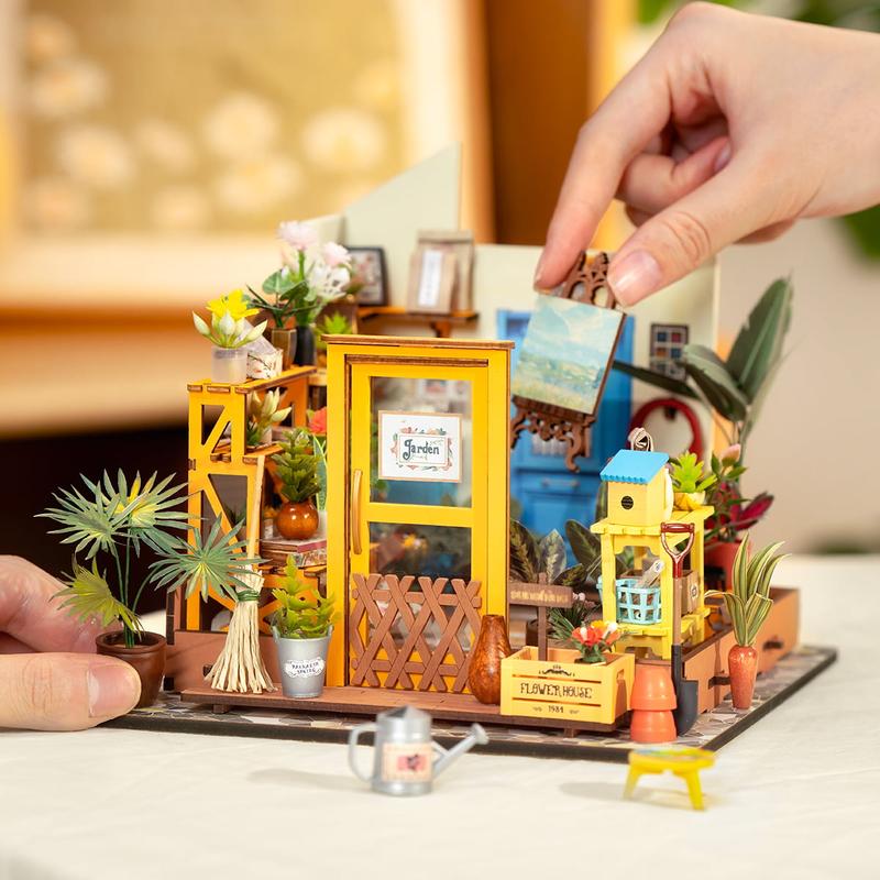 Rolife Cathy's Flower House DIY Dollhouse Wooden Miniature Furniture Kit Mini Green House with LED Best Birthday Gifts