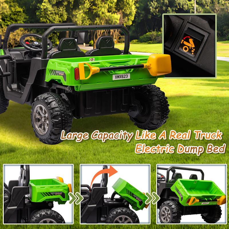 24V Ride On Truck 2 Seater Ride On UTV with 2x200W Motor Ride On Dump Truck with Dump Bed Shovel Ride On Car with Remote Control Electric Vehicle with Non-slip tyre for Boys Girls ride-on toy remote control