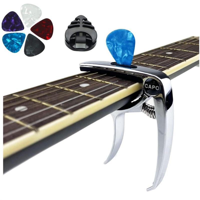 Capo for Acoustic and Electric Guitar, 7 Counts set 3 in 1 Capo with Pick Holder, Pin Puller and Guitar Pick, Music Accessories