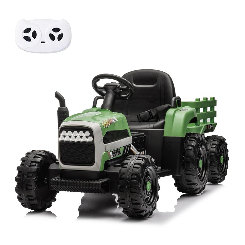 Ride on Tractor with Trailer,12V Battery Powered Electric Tractor Toy w Remote Control,electric car for kids,Three speed adjustable,Power display, USB,MP3 ,Bluetooth,LED light,Two-point safety belt